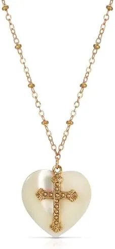 symbols of faith mother of pearl heart cross pendant necklace 16 3 extender